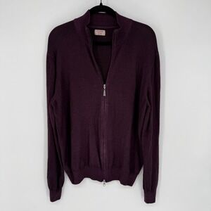 GRAN SASSO VINTAGE‎ DEEP PLUM FULL ZIP CARDIGAN 56 100% VIRGIN WOOL SMART CASUAL